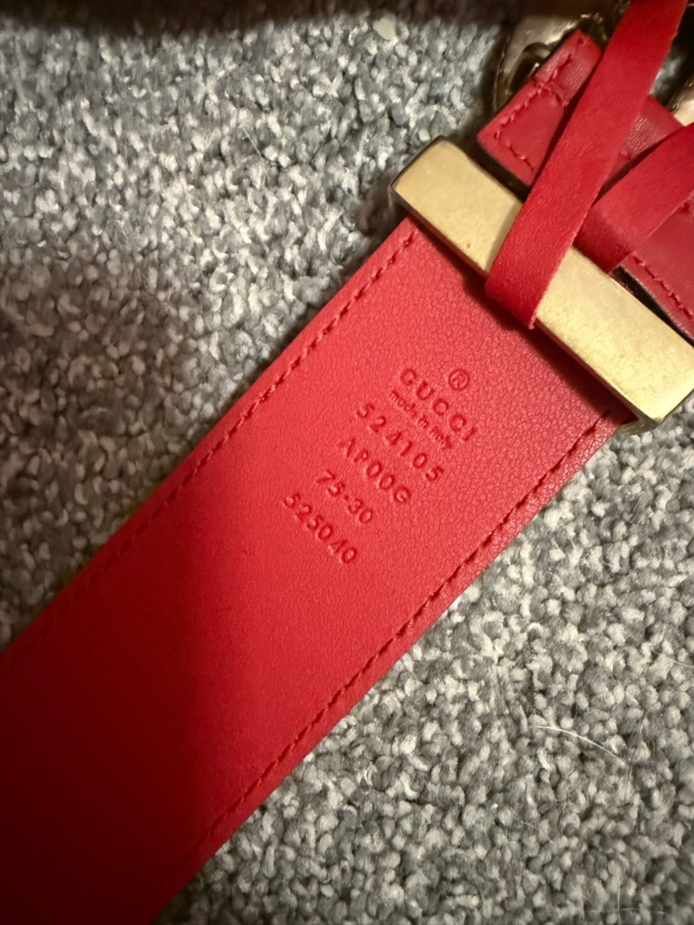 Gucci Red Marmot Leather Belt Gold Double Size 75 - Picture 6 of 6